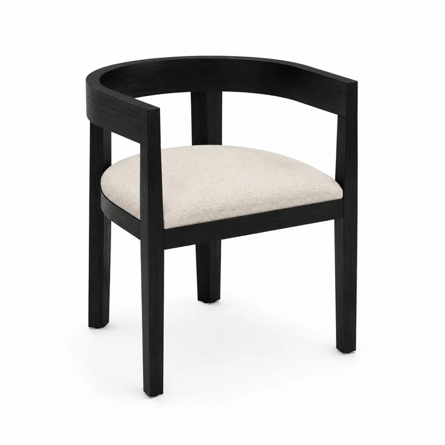 Silla de madera con respaldo curvo y asiento de lino