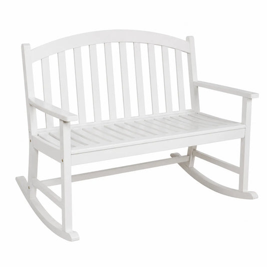 Banco mecedora de madera para exteriores blanco