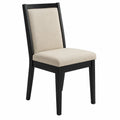 Silla de comedor con estructura de madera negra tapizada en poliéster beige