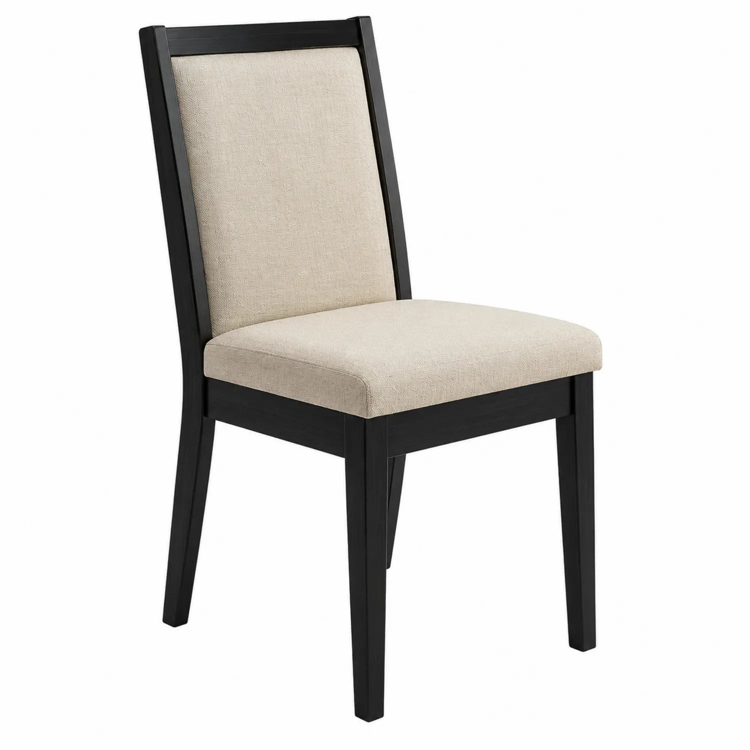 Silla de comedor con estructura de madera negra tapizada en poliéster beige