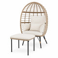 Conjunto de Silla y Reposapiés de Ratán Sintético con Cojines Crema