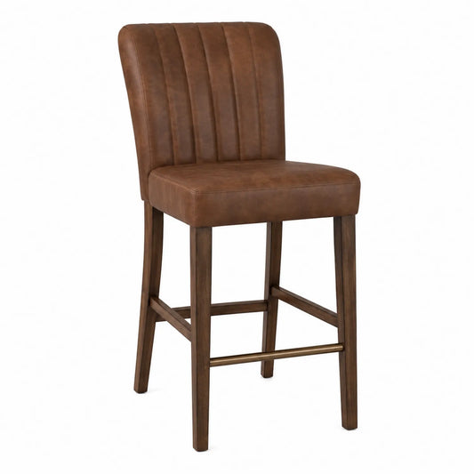 Taburete de Bar de Cuero Sintético Marrón y Madera