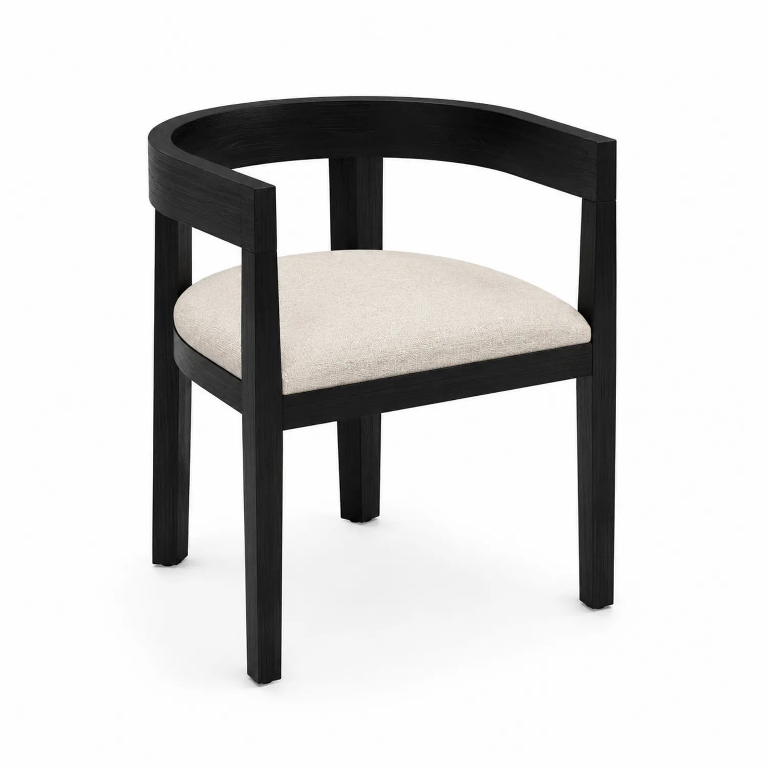 Silla de madera con respaldo curvo y asiento de lino