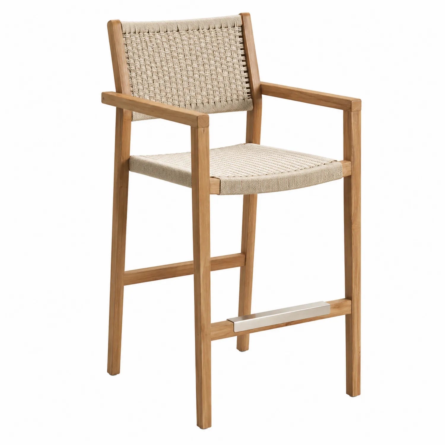 Silla de Teca y Cuerda Beige 55x58x110 cm