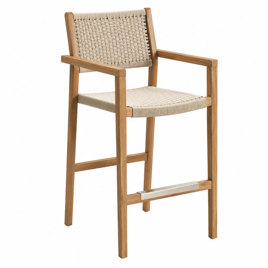 Silla de Teca y Cuerda Beige 55x58x110 cm