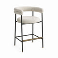 Taburete de bar con respaldo de metal y asiento de tela beige