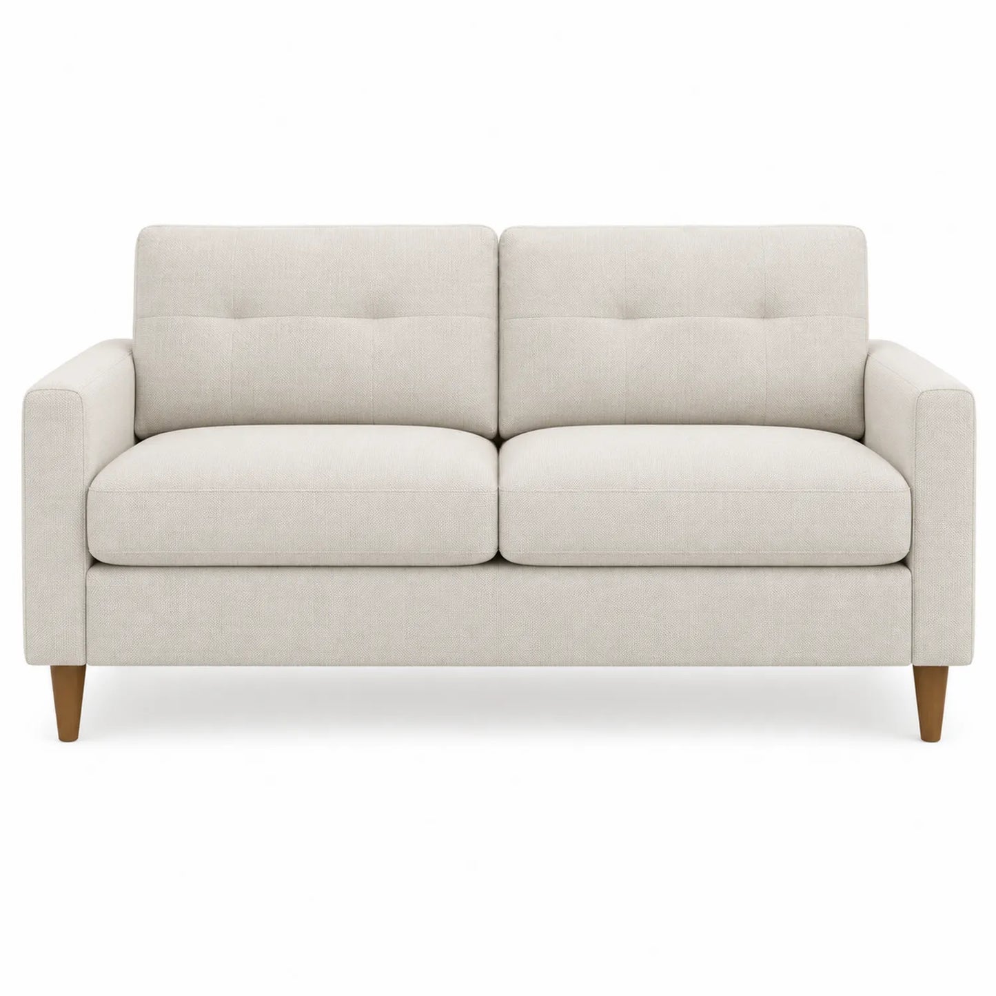 Sofá de 2 plazas de tela poliéster beige con patas de madera 150x85x80 cm