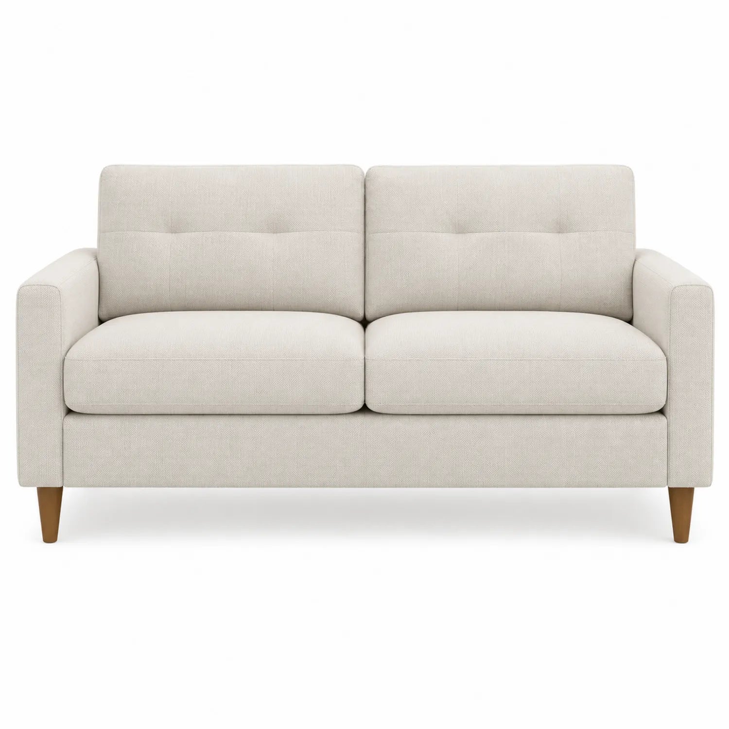 Sofá de 2 plazas de tela poliéster beige con patas de madera 150x85x80 cm
