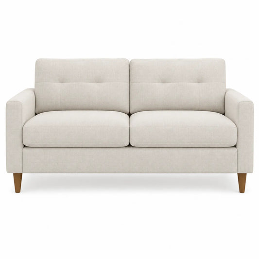 Sofá de 2 plazas de tela poliéster beige con patas de madera 150x85x80 cm