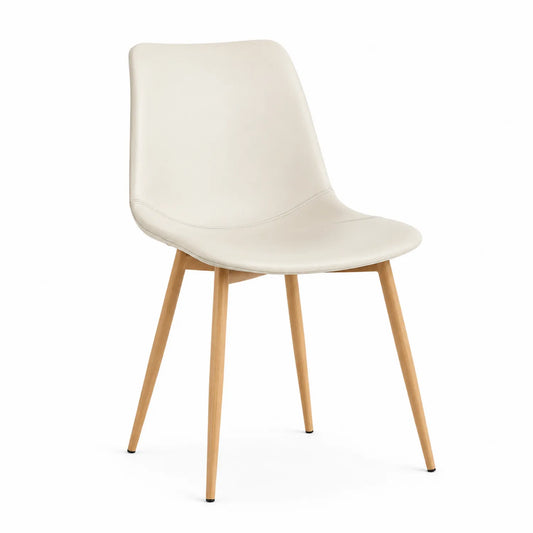 Silla de comedor en cuero sintético Beige con patas de madera