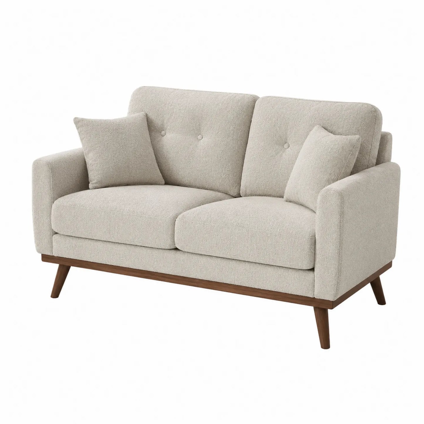 Sofá de Dos Plazas de Poliéster Beige con Patas de Madera