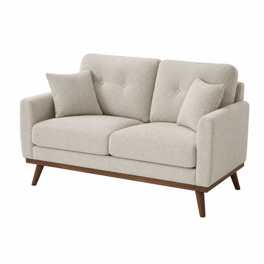 Sofá de Dos Plazas de Poliéster Beige con Patas de Madera