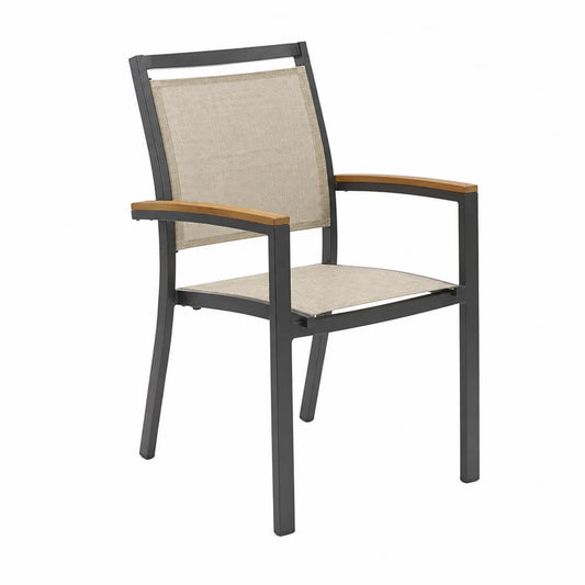 Silla de aluminio con brazos recta Beige 55cm x 60cm x 90cm